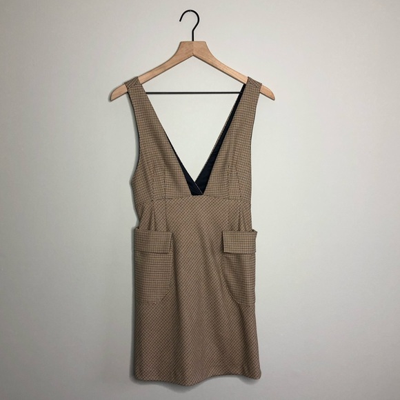 Zara Brown Houndstooth Jumper Dress 